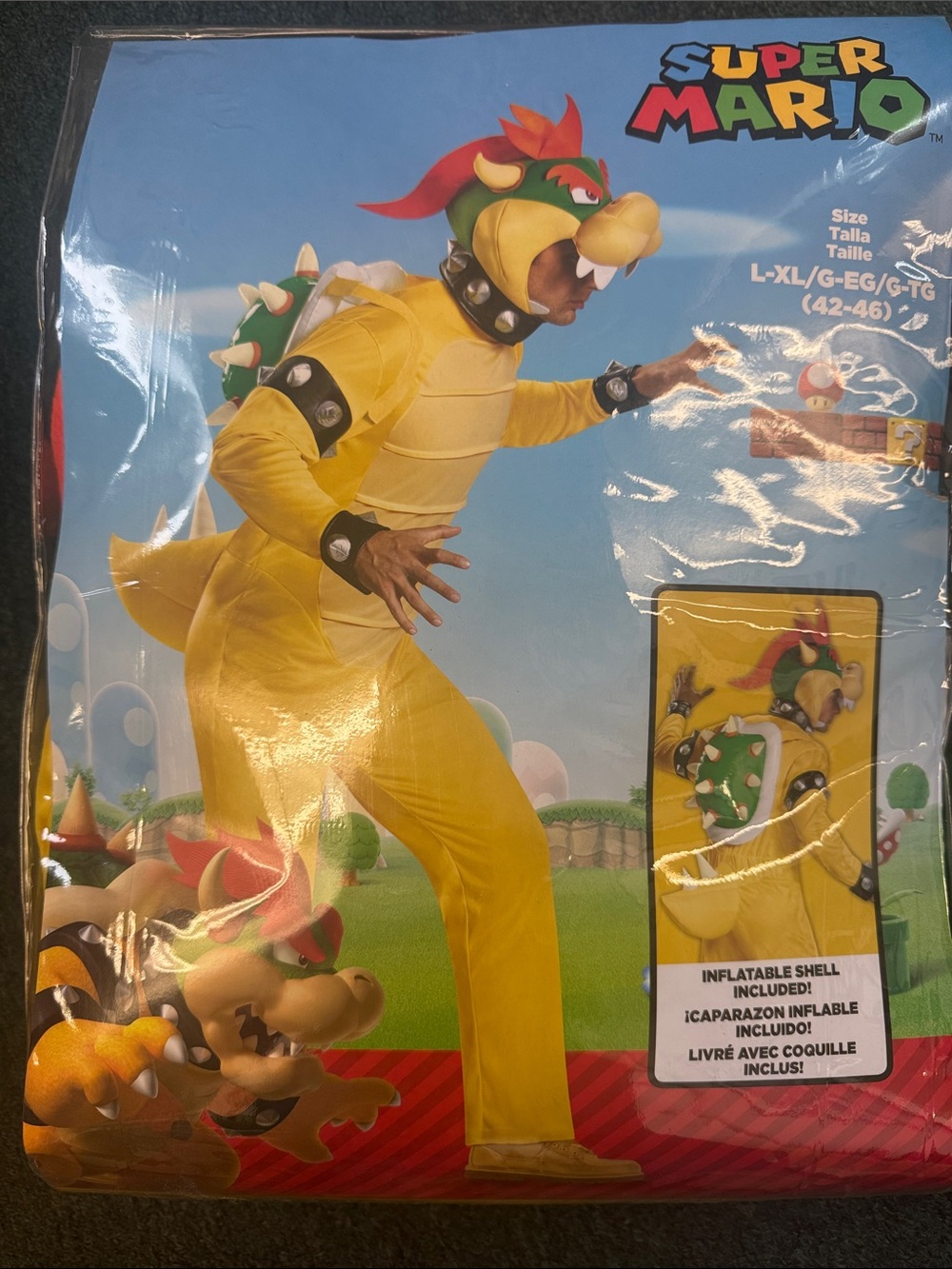 Nintendo Bowser Adult Costume Yellow with Green Inflatable Shell